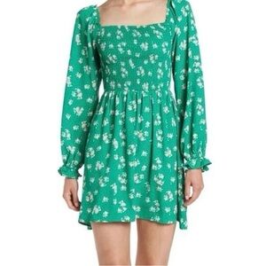 WAYF green floral long sleeve mini dress size small